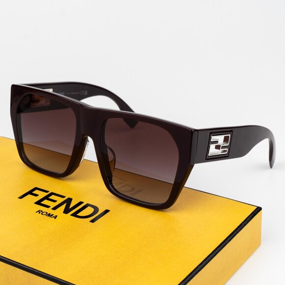 Fendi BAGUETTE Men Sunglasses Square Matte Brown Gradient Bordeaux  FE40124F 81T - Picture 2 of 12